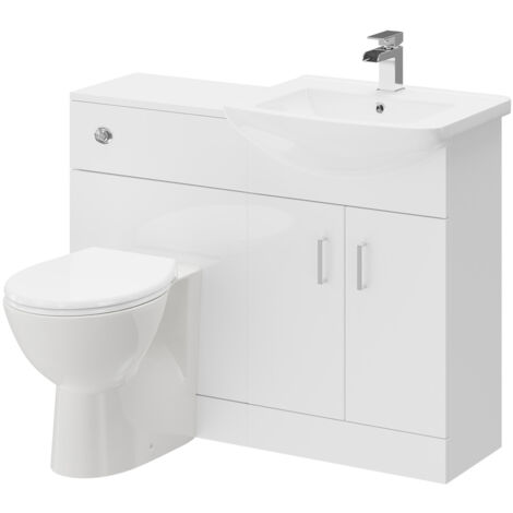 Wholesale Domestic Modena Gloss White 1050mm 2 Door Vanity Unit Toilet Suite
