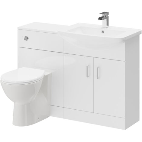Wholesale Domestic Modena Gloss White 1150mm 2 Door Vanity Unit Toilet Suite