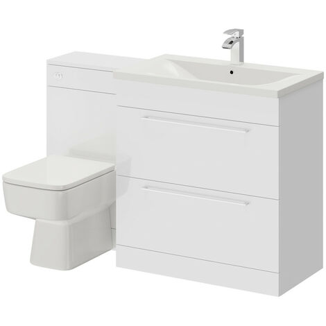 Napoli Gloss White 1300mm 2 Drawer Vanity Unit Toilet Suite - White Gloss