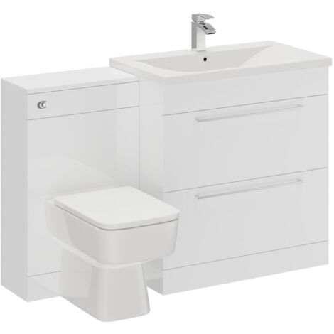 Napoli Gloss White 1300mm Vanity Unit Toilet Suite with 1 Tap Hole ...