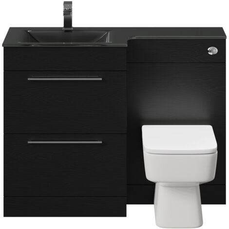 Venice Square Nero Oak 1100mm Vanity Unit Toilet Suite with Left Hand ...