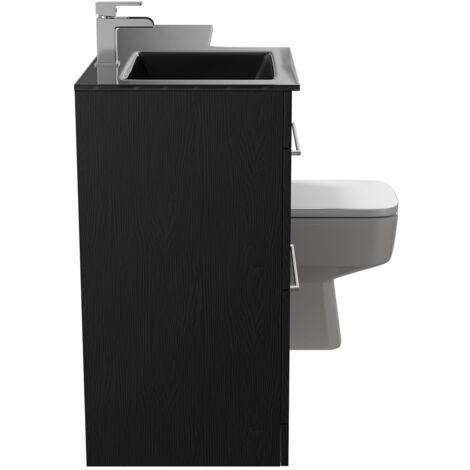 Venice Square Nero Oak 1100mm Vanity Unit Toilet Suite with Left Hand ...