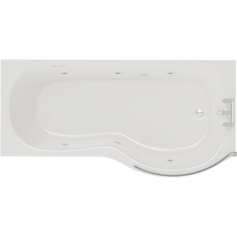 Wholesale Domestic Plage 1700mm 6 Jet Chrome Flat Jet Right Hand P Shaped Whirlpool Shower Bath with Bath Screen and Front Bath Panel (1/5)