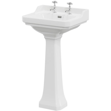 Windsor Traditional 560mm Basin with 2 Tap Holes and Full Pedestal (1/5)