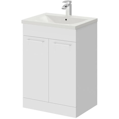 Napoli Gloss White 600mm Floor Standing Vanity Unit with 1 Tap Hole ...