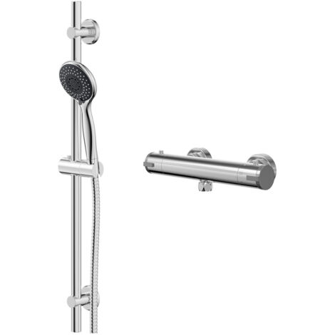 Wholesale Domestic Rondi Polished Chrome Thermostatic Bar Valve Mixer Shower with Clyde Shower Slide Rail Kit (1/5)
