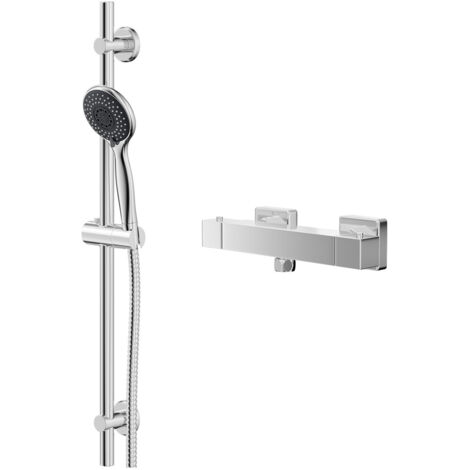 Wholesale Domestic Quattro Polished Chrome Thermostatic Bar Valve Mixer Shower with Clyde Shower Slide Rail Kit (1/5)