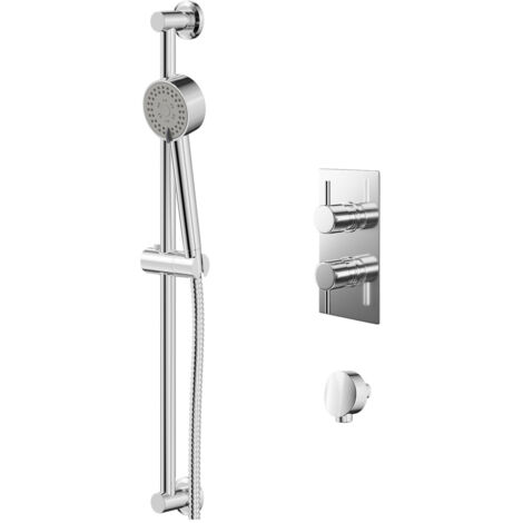 Wholesale Domestic Circo Polished Chrome Twin Thermostatic Valve Mixer Shower with Tyne Slide Rail Kit and Round Shower Elbow - 1 Outlet (1/5)