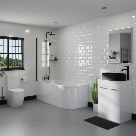Wholesale Domestic Encore 1700mm Left Hand Curved Bathroom Suite including Matt Black Countertop ...