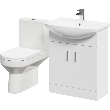 Wholesale Domestic Neiva Gloss White 650mm 2 Door Vanity Unit and Rimless Toilet Suite (1/5)