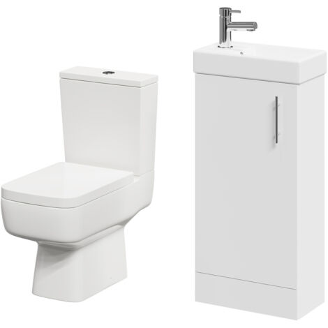 Wholesale Domestic Nero Compact Gloss White 400mm 1 Door Floor Standing Cloakroom Vanity Unit and Toilet Suite including Paulo Toilet (1/5)