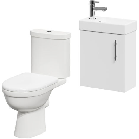 Wholesale Domestic Nero Compact Gloss White 400mm 1 Door Wall Mounted Cloakroom Vanity Unit and Toilet Suite including Ideal Toilet (1/5)