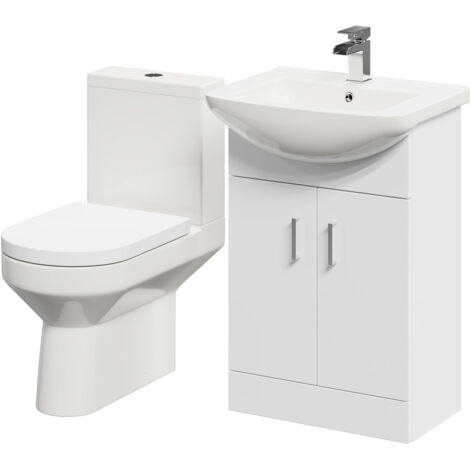 Wholesale Domestic Neiva Gloss White 550mm 2 Door Vanity Unit and Open Back Toilet Suite (1/5)