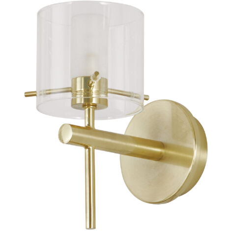 Forum Spa Gene Satin Brass/Clear 100mm 1 Lamp Cylinder Wall Light - SPA-31725-SBRS (1/3)