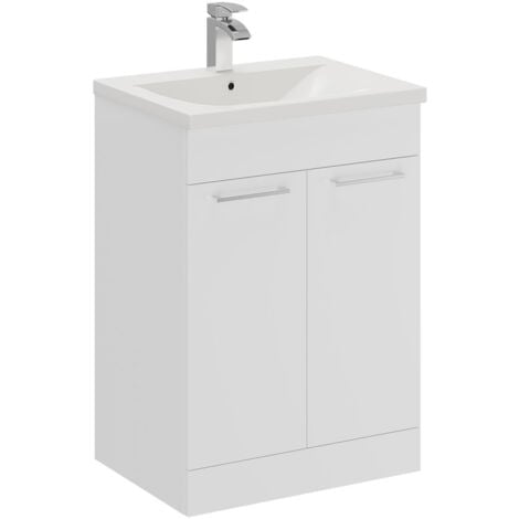 Wholesale Domestic Knox 1700mm Double Ended Back to Wall Freestanding Bathroom Suite including Gloss White Vanity Unit with Polished Chrome Handles