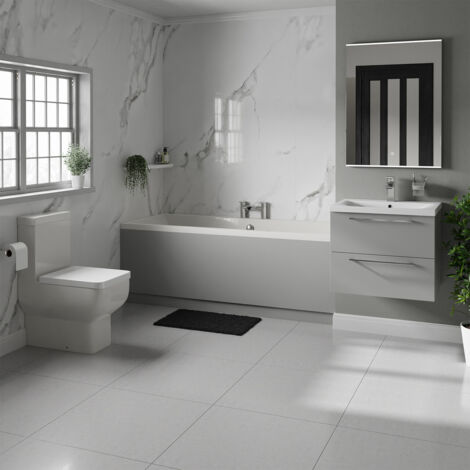 Wholesale Domestic Addison 1800mm Straight Double Ended Bathroom Suite including Gloss Grey ...