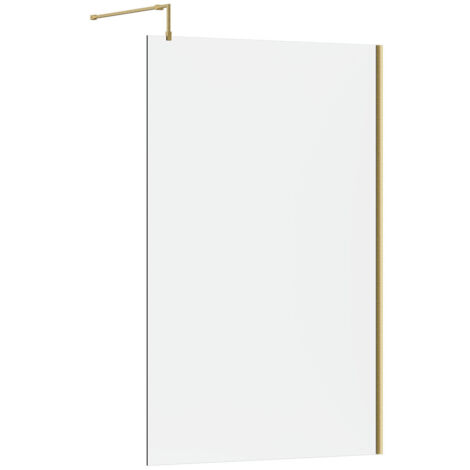 Colore 8mm Clear Glass Brushed Brass 1850mm x 1200mm Walk In Shower Screen including Wall Channel and Support Bar