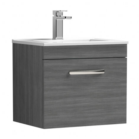 Nuie Athena Anthracite Woodgrain 500mm Wall Hung Single Drawer Vanity Unit and Minimalist Ceramic Basin - ATH011B (1/10)