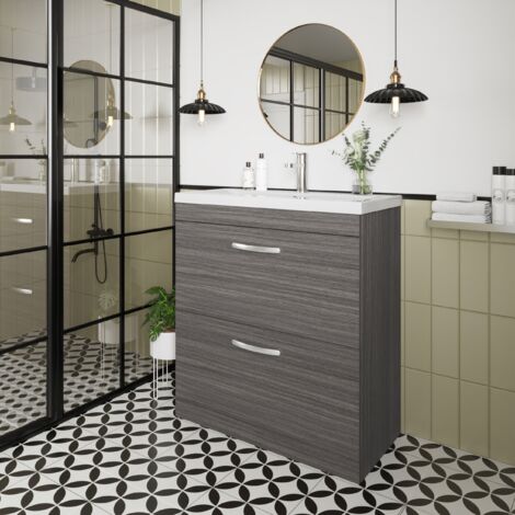 Nuie Athena Anthracite Woodgrain 800mm 2 Drawer Vanity Unit and Mid Edge Ceramic Basin - ATH053A (1/5)