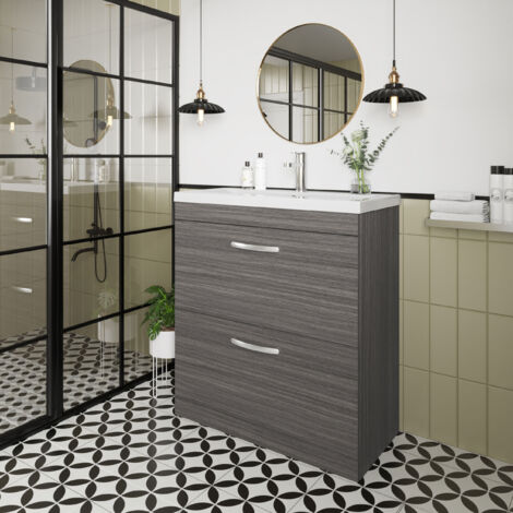 Nuie Athena Anthracite Woodgrain 800mm 2 Drawer Vanity Unit and Minimalist Ceramic Basin - ATH053B (1/5)