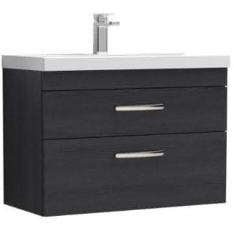 Nuie Athena Charcoal Black Woodgrain 800mm Wall Hung 2 Drawer Vanity Unit and Mid Edge Ceramic Basin - ATH068A (1/5)