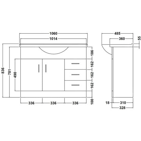 Nuie Mayford Gloss White 1050mm Vanity Unit and Curved Basin with 1 Tap ...