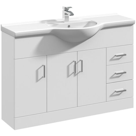 Nuie Mayford Gloss White 1200mm Vanity Unit and Curved Ceramic Basin - VTY1200 (1/6)