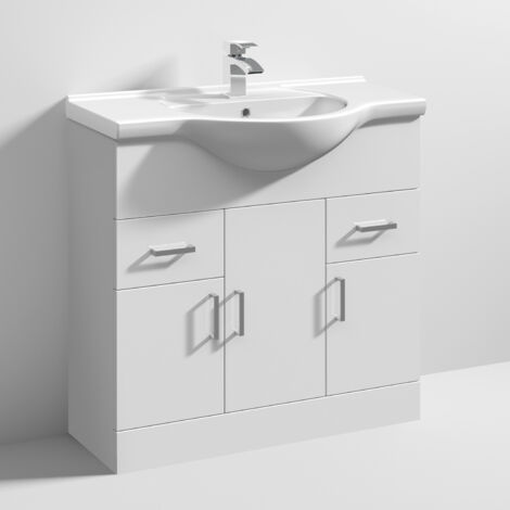 Nuie Mayford Gloss White 850mm Vanity Unit and Curved Ceramic Basin - VTY850