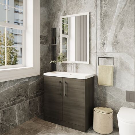 Nuie Arno Solace Oak Woodgrain 800mm 2 Door Vanity Unit and Thin Edge Ceramic Basin - ARN2505D (1/5)