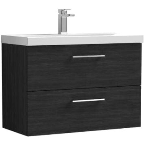 Nuie Arno Charcoal Black Woodgrain 800mm Wall Hung 2 Drawer Vanity Unit and Thin Edge Ceramic Basin - ARN626D (1/5)