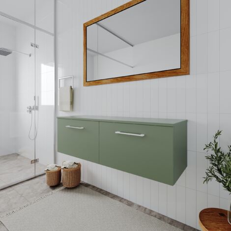 Nuie Arno Satin Green 1200mm Wall Hung 2 Drawer Vanity Unit with Worktop - ARN822W2 (1/5)