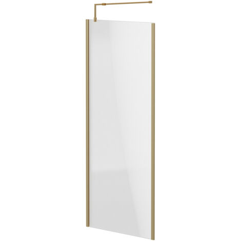 Colore 8mm Clear Glass Brushed Brass 1850mm x 800mm Walk In Shower Screen including Wall Channel with End Profile and Support Bar (1/5)