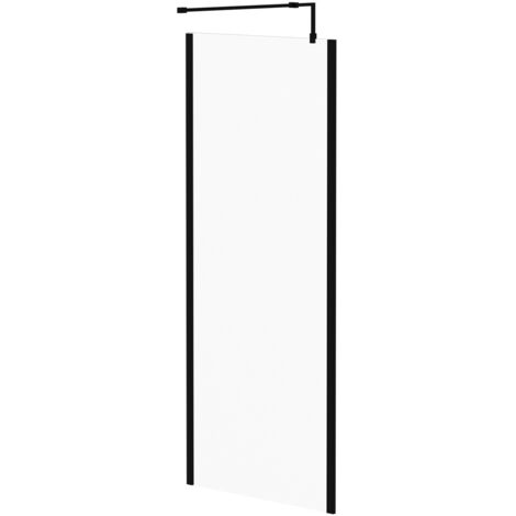 Colore 8mm Clear Glass Matt Black 1850mm x 800mm Walk In Shower Screen including Wall Channel with End Profile and Support Bar (1/5)
