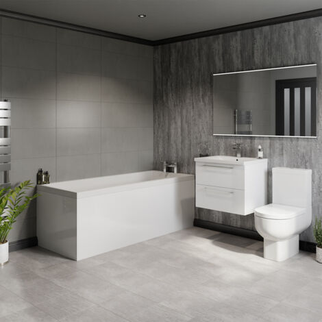 Wholesale Domestic Quinn 1800mm Straight Single Ended Bathroom Suite including Gloss White ...