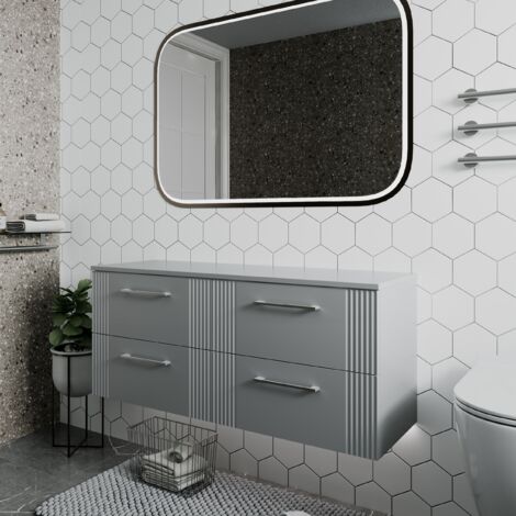 Nuie Deco Satin Grey 1200mm Wall Hung 4 Drawer Vanity Unit with Worktop - DPF293W2 (1/5)