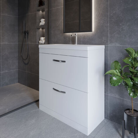 Nuie Athena Gloss White 800mm 2 Drawer Vanity Unit and Curved Ceramic Basin - ATH055G (1/5)