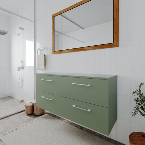 Nuie Arno Satin Green 1200mm Wall Hung 4 Drawer Vanity Unit with Worktop - ARN824W2 (1/5)