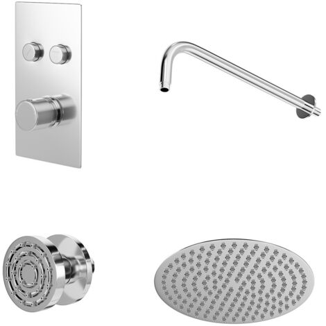 Wholesale Domestic Circo Polished Chrome Concealed Push Button Twin Thermostatic Shower Valve with Round Fixed Shower Head and Body Jets - 2 Outlet (1/5)
