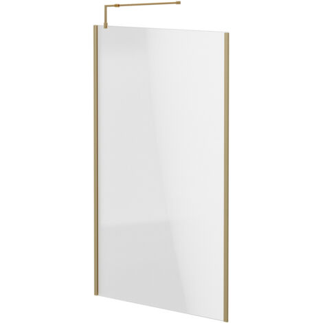 Colore 8mm Clear Glass Brushed Brass 1850mm x 1200mm Walk In Shower Screen including Wall Channel with End Profile and Support Bar (1/5)