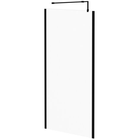 Colore 8mm Clear Glass Matt Black 1850mm x 1000mm Walk In Shower Screen including Wall Channel with End Profile and Support Bar (1/5)