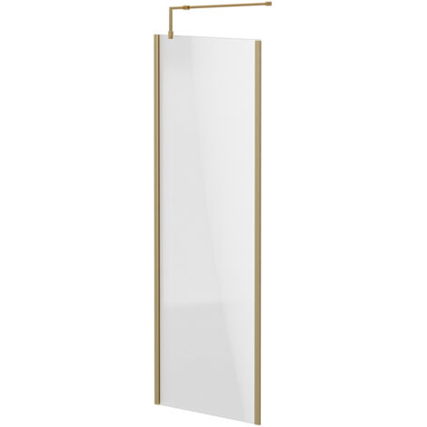 Colore 8mm Clear Glass Brushed Brass 1850mm x 700mm Walk In Shower Screen including Wall Channel with End Profile and Support Bar