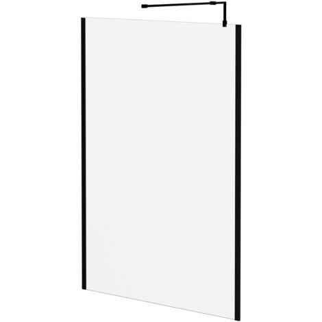 Colore 8mm Clear Glass Matt Black 1850mm x 1400mm Walk In Shower Screen including Wall Channel with End Profile and Support Bar (1/5)