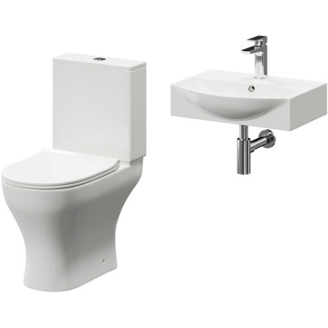 Wholesale Domestic Tondela 500mm Wall Hung Basin and Toilet Suite including Round Polished Chrome Bottle Trap and Open Back Toilet (1/5)