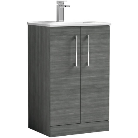 Nuie Arno Anthracite Woodgrain 500mm 2 Door Vanity Unit and Minimalist Ceramic Basin - ARN501B (1/7)