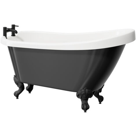 Wholesale Domestic Kensington Black 1550mm x 720mm Single Ended Freestanding Slipper Bath with Matt Black Claw Feet