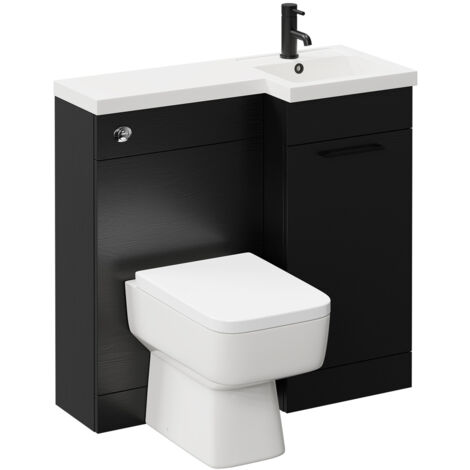 Napoli Combination Nero Oak 900mm Vanity Unit Toilet Suite with Right ...