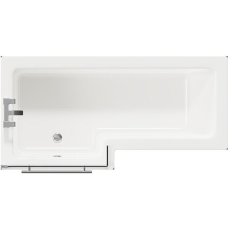 Wholesale Domestic Loire 1700mm Left Hand L Shaped Shower Bath with Polished Chrome Towel Rail Bath Screen and Deep Blue Front and End Bath Panels