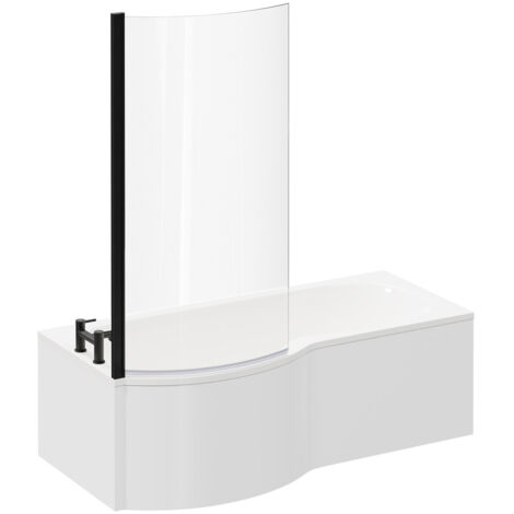 Wholesale Domestic Plage 1700mm Left Hand P Shaped Shower Bath with Matt Black Bath Screen and ...