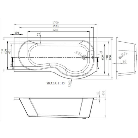 Nuie 1700mm X 850mm Left Hand P Shape Shower Bath - WBP1785L