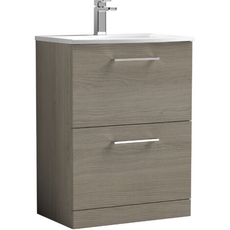 Nuie Arno Solace Oak Woodgrain 600mm 2 Drawer Vanity Unit and Curved Ceramic Basin - ARN2533G (1/5)